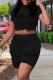 Black Casual Print Letter O Neck Short Sleeve Two Pieces