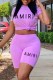 Purple Casual Print Letter O Neck Short Sleeve Two Pieces