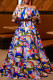 Turquoise Casual Print Patchwork Off the Shoulder Half Sleeve Two Pieces