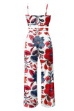 Dark Blue Red Sexy Print Patchwork Spaghetti Strap Sleeveless Two Pieces