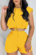 Yellow Casual Print Patchwork Draw String O Neck Two Pieces