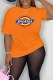 Orange Casual Print Letter O Neck T-Shirts
