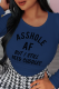 Navy Blue Casual Street Print Patchwork Letter O Neck T-Shirts