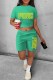 Green Casual Print Letter O Neck Short Sleeve Two Pieces