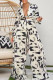 Black Sexy Print Bandage Patchwork Fold V Neck Long Sleeve Two Pieces