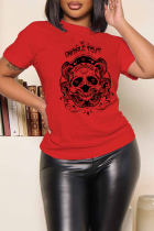 Red Street Vintage Skull Patchwork O Neck T-Shirts