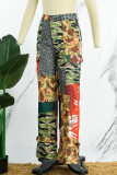 Camouflage Casual Street Print Patchwork High Waist Straight Patchwork Bottoms