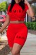 Red Casual Print Letter O Neck Short Sleeve Two Pieces