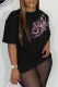 Black Casual Street Eyes Printed Patchwork O Neck T-Shirts