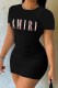 Black Casual Print Letter O Neck One Step Skirt Dresses