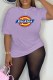 Purple Casual Print Letter O Neck T-Shirts