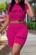 Rose Red Casual Print Letter O Neck Short Sleeve Two Pieces