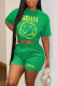 Green Casual Street Print Patchwork O Neck Short Sleeve Two Pieces