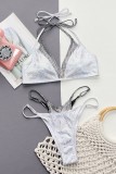Silver Sexy Patchwork Bandage Backless Swimwears (With Paddings)
