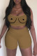 Khaki Sexy Casual Print Backless Spaghetti Strap Sleeveless Two Pieces