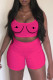 Rose Red Sexy Casual Print Backless Spaghetti Strap Sleeveless Two Pieces