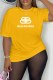 Yellow Street Print Letter O Neck T-Shirts