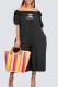 Black Casual Print Letter Off the Shoulder Jumpsuits