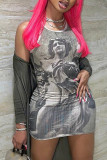 Rose Red Casual Print Basic O Neck Sleeveless Dress Dresses