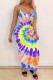 Purple Sexy Print Tie Dye Backless Spaghetti Strap Long Dress Dresses