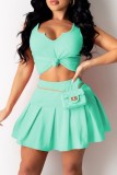 Pink Sexy Casual Solid Patchwork V Neck Sleeveless Two Pieces