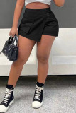 Black Casual Solid Patchwork Regular High Waist Conventional Patchwork Bottoms