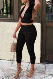 Red Sexy Casual Solid Backless Fold Halter Sleeveless Two Pieces