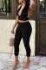 Black Sexy Casual Solid Backless Fold Halter Sleeveless Two Pieces