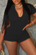 Black Casual Solid Patchwork Zipper Collar Skinny Rompers