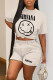 White Casual Street Print Patchwork O Neck Short Sleeve Two Pieces