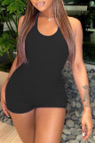 Black Sexy Casual Solid Bandage Backless Halter Skinny Romper