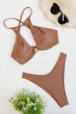 Coffee Sexy Solid Bandage Hollowed Out Backless Swimwears (With Paddings)