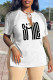 White Casual Print Tassel Patchwork V Neck T-Shirts