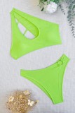Green Sexy Solid Hollowed Out Backless Swimwears (With Paddings)