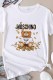 White Casual Street Character Print Letter O Neck T-Shirts