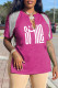 Pink Casual Print Tassel Patchwork V Neck T-Shirts