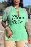 Pink Casual Letter Print Patchwork V Neck T-Shirts