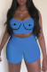 Light Blue Sexy Casual Print Backless Spaghetti Strap Sleeveless Two Pieces