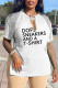 White Casual Letter Print Patchwork V Neck T-Shirts
