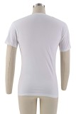 White Casual Letter Print Basic O Neck T-Shirts
