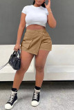 Black Casual Solid Patchwork Regular High Waist Conventional Patchwork Bottoms
