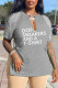 Grey Casual Letter Print Patchwork V Neck T-Shirts