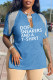 Blue Casual Letter Print Patchwork V Neck T-Shirts