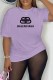Purple Street Print Letter O Neck T-Shirts
