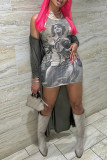 Rose Red Casual Print Basic O Neck Sleeveless Dress Dresses