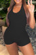 Black Sexy Casual Solid Bandage Backless Halter Skinny Romper