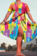 Yellow Casual Print Frenulum V Neck Short Sleeve Dress