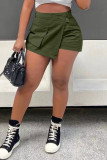 Army Green Casual Solid Patchwork Regular High Waist Conventional Patchwork Bottoms