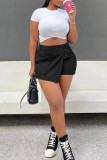 Black Casual Solid Patchwork Regular High Waist Conventional Patchwork Bottoms