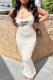 White Sexy Print Backless Slit Spaghetti Strap One Step Skirt Dresses